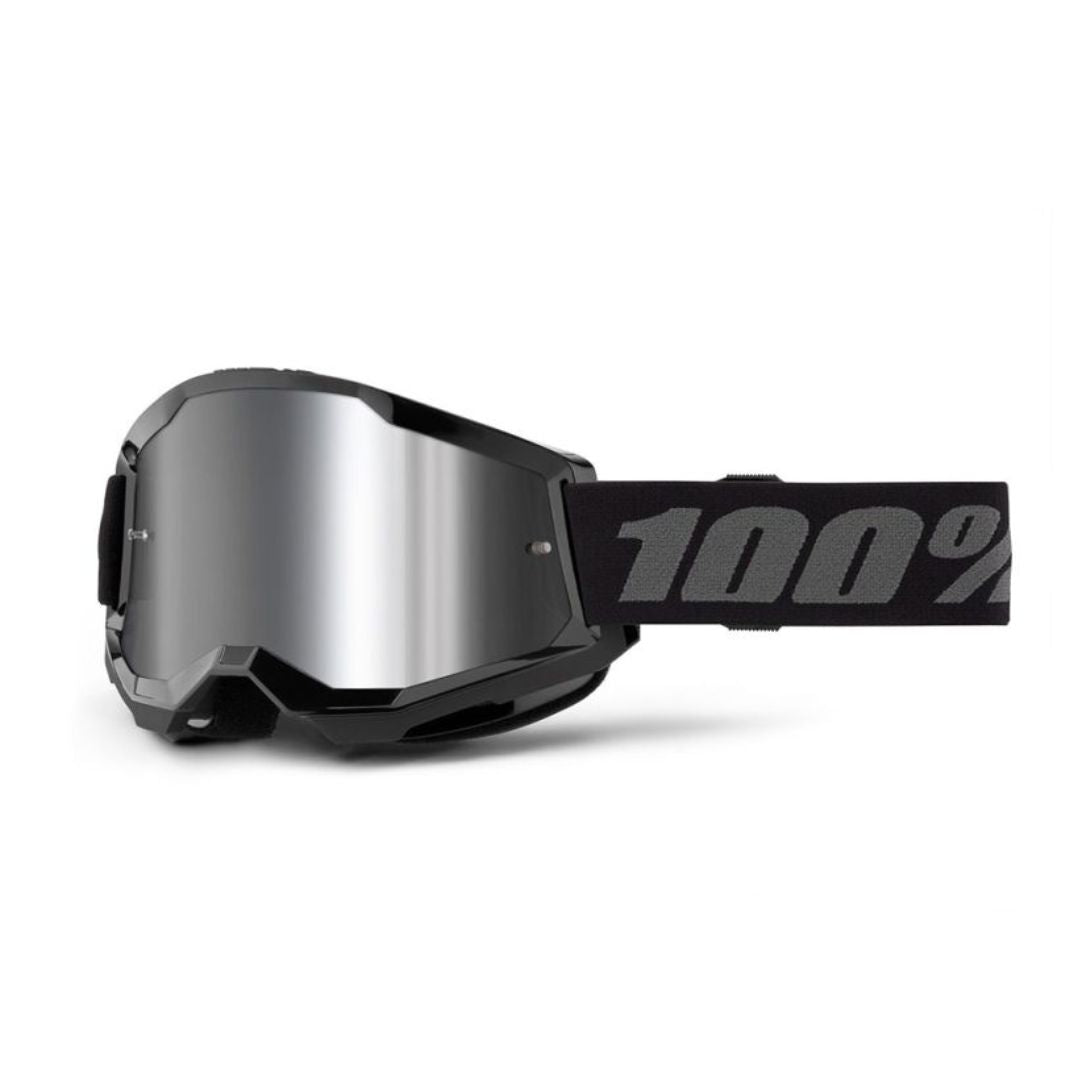 100% Strata 2 (FA23 verspiegelte Linse) – Schutzbrille in Schwarz